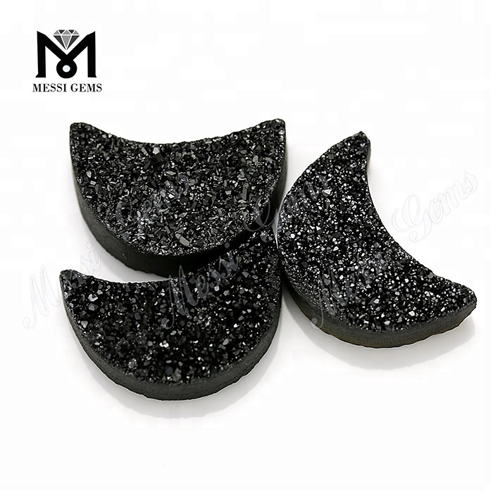 Lunam Shape Black Druzy Agate Fashion Stone for Pendant