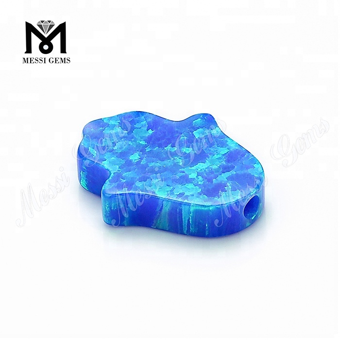 Blue 11 x 13 x 2.5 mm Lab Creatum Syntheticum Opal Hamsa Stone